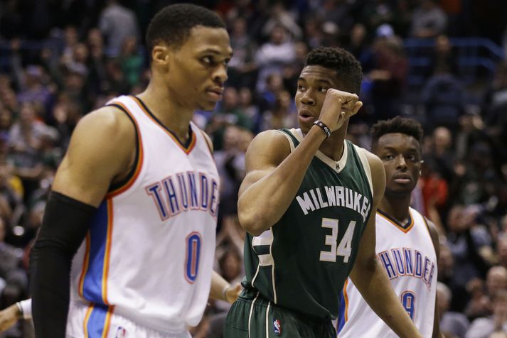 Giannis Antetokounmpo og Russell Westbrook.