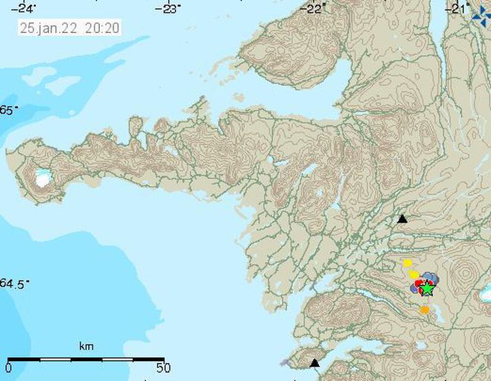 Staðsetning skjálftanna.