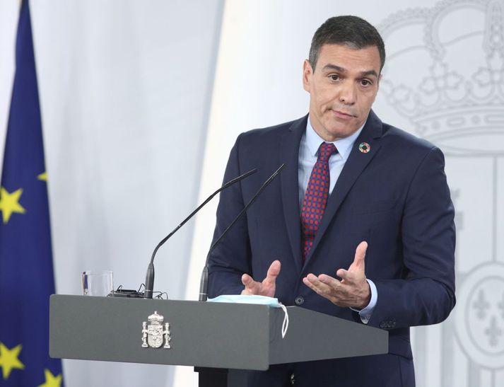 Pedro Sanchez á blaðamannafundi í upphafi mánaðar.