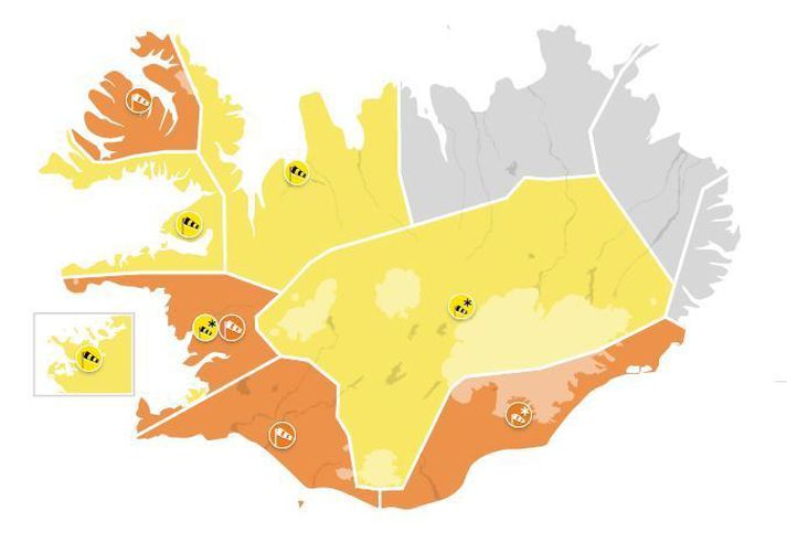 Sum svæði sleppa við appelsínugulu viðvörunina. 