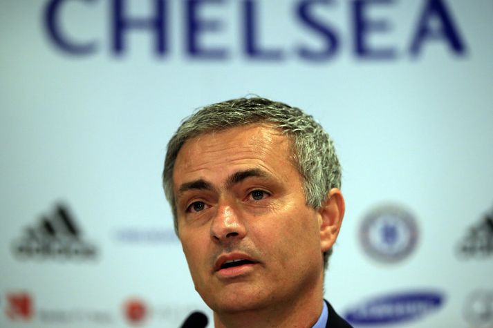 Jose Mourinho á blaðamannfundinum í gær.