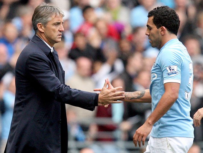 Carlos Tevez og Roberto Mancini.