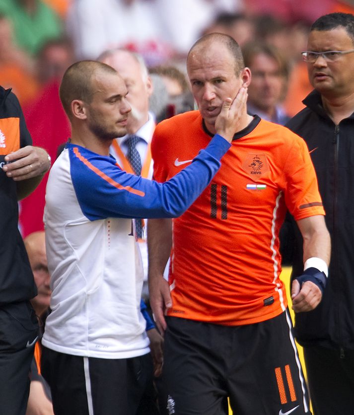 Hollendingarnir Arjen Robben og Wesley Sneijder.