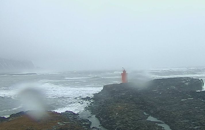 Útsýnið við Hafnarfjarðarós á Hornafirði á tólfta tímanum.