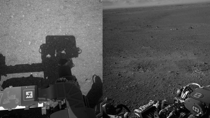 Þessar myndir tók Curiosity stuttu eftir að hún opnaði augu sín í fyrsta sinn.