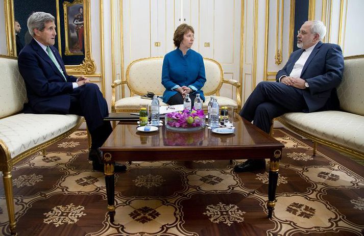 John Kerry, utanríkisráðherra Bandaríkjanna, Catherine Ashton, utanríkisfulltrúi ESB, og Javad Zarif, utanríkisráðherra Írans, hittust í gær.