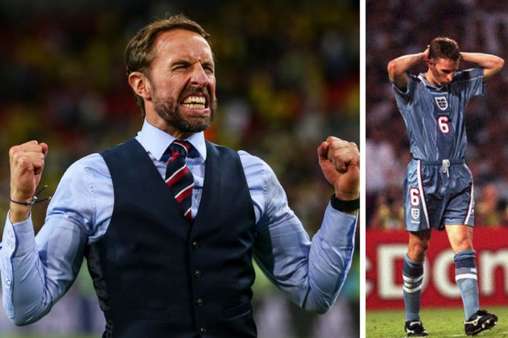 Gareth Southgate 2018 og 1996.