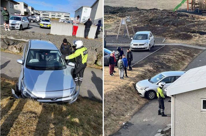 Fólk var að vonum forvitið þegar það varð vitni að endalokum eftirfararinnar.