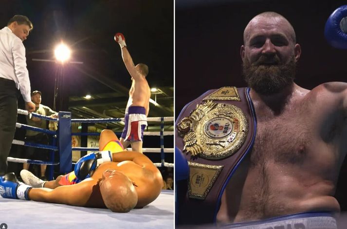 Martinez átti ekki roð í Kolbein í hnefaleikahringnum í gær.