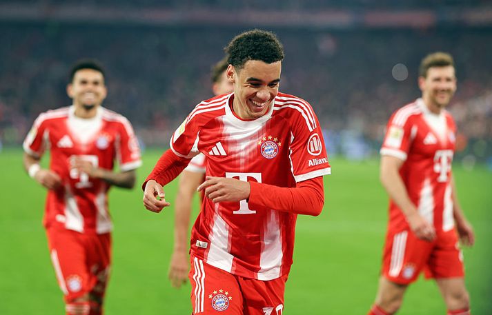 Jamal Musiala skoraði sitt fyrsta mark síðan í janúar og var glaðbeittur.