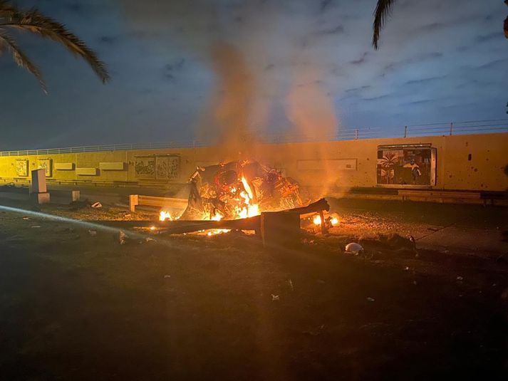 Myndin var birt af írönskum stjórnvöldum og er sögð sýna eftirköst drónaárásar Bandaríkjamanna sem drap íranska hershöfðingjann Qasem Soleimani.