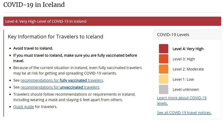 Forðist ferðalög til Íslands, ráðleggur CDC.