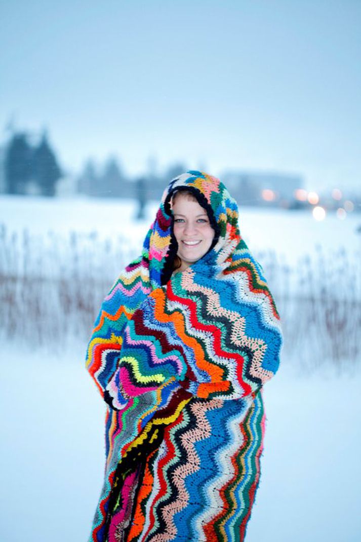 Tinna Þorvaldsdóttir Þórudóttir, hefur sérstaklega hannað heklað jólaskraut á Fjallaþininn.