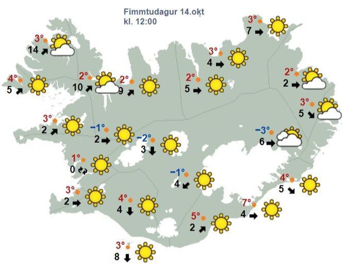 Veðrið klukkan 12 í dag.