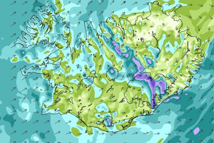 Vindaspá Veðurstofu Íslands fyrir klukkan 16 í dag.