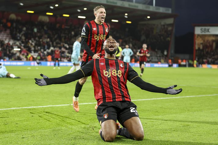 Antoine Semenyo fagnar marki sínu fyrir Bournemouth um helgina en þetta var væntanlega einn af síðustu leikjum hans fyrir liðið.