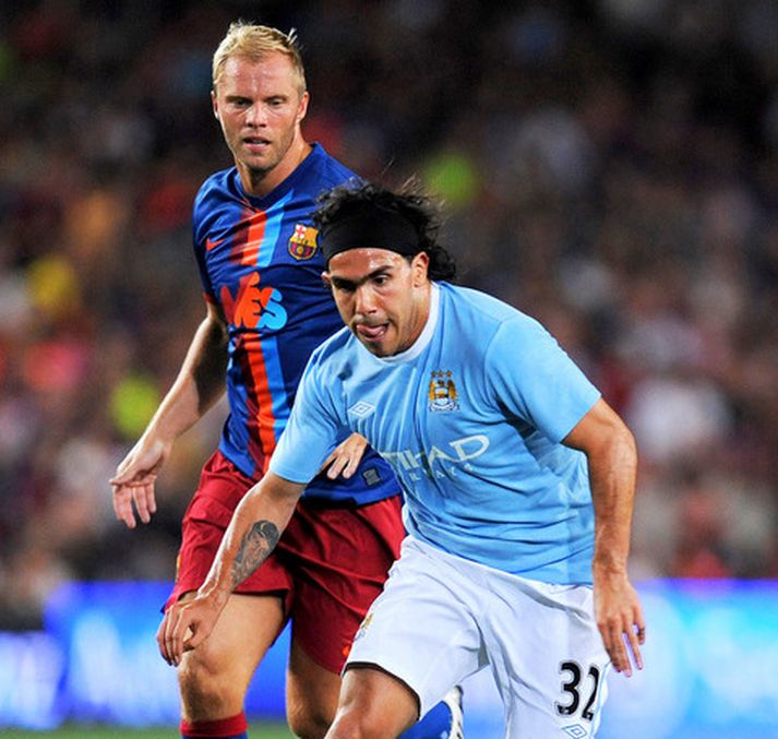 Eiður í æfingaleik gegn Man. City á dögunum.