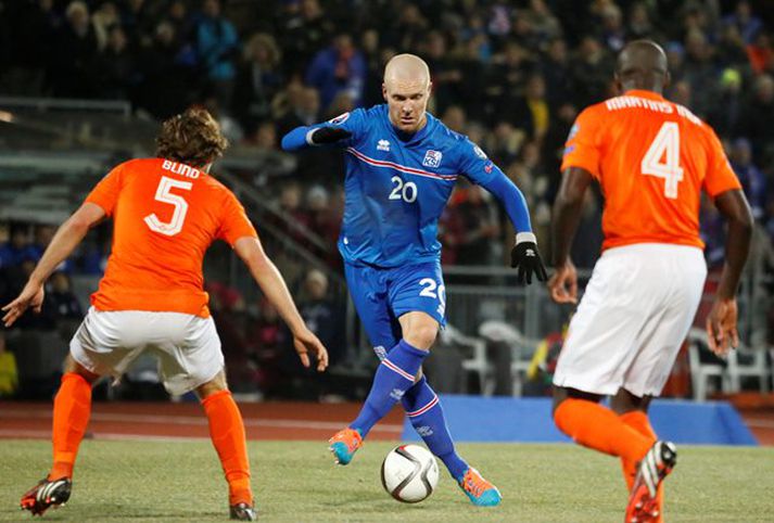 Emil í fyrri leiknum gegn Hollandi sem Ísland vann 2-0.