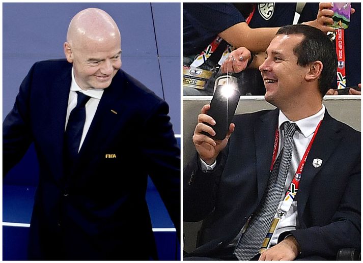 Kevin Lamour, Framkvæmdastjóri rekstrarsviðs FIFA, til hægri, gagnrýnir harðlega áform Gianni Infantino, forseta FIFA, til vinstri.