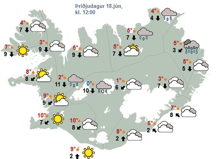 Það eru ekki margar tveggja stafa tölur á kortinu í dag.