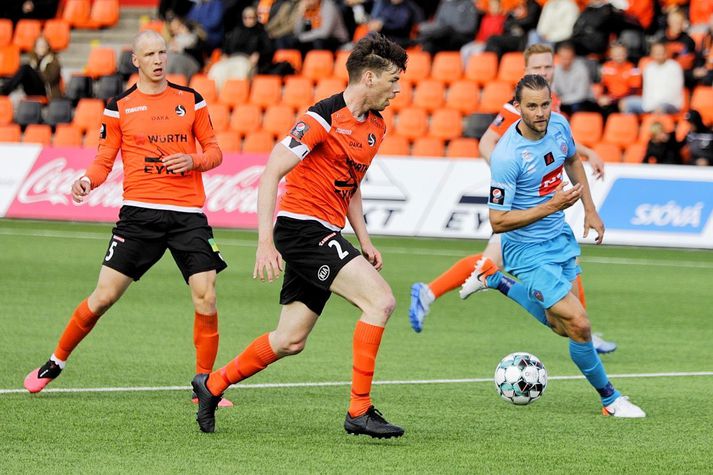 Guðmundur Steinn Hafsteinsson skoraði bæði mörk KA í dag.