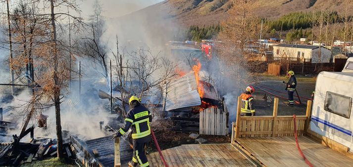 Frá vettvangi á hjólhýsasvæðinu í október í fyrra þegar eldur kom þar upp.