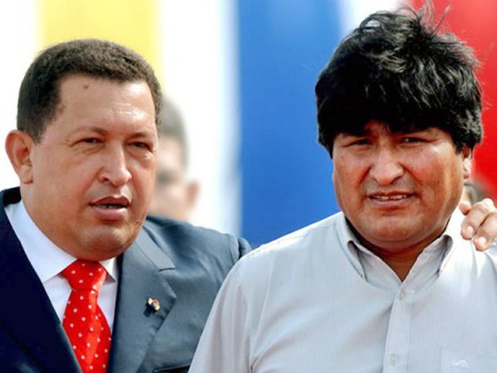 Félagarnir Hugo Chavez og Evo Morales.