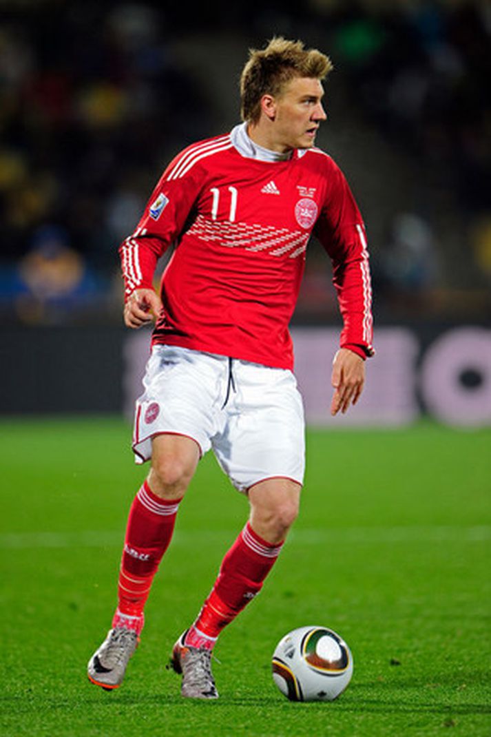Nicklas Bendtner í leik með Dönum á HM í sumar.