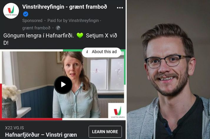 Auglýsingin birtist á Facebook-síðu VG í nótt. Kosningastjóri flokksins segir að svona mistök gerist þegar verkefnum er útvistað.