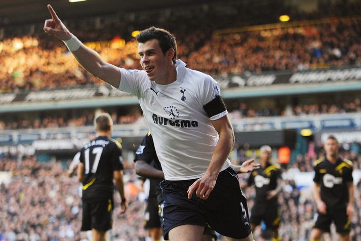 Gareth Bale varð að stórstjörnu hjá Tottenham en hér fagnar hann marki á gamla White Hart Lane.