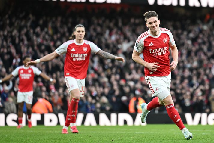Viktor Gyoekeres fagnar marki sínu fyrir Arsenal í dag sem nánast gulltryggði sigurinn.