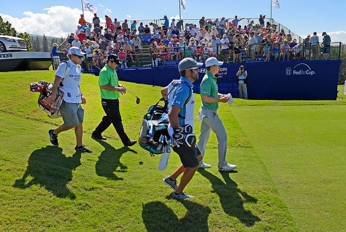 Spieth og Reed voru í stuði í gær.