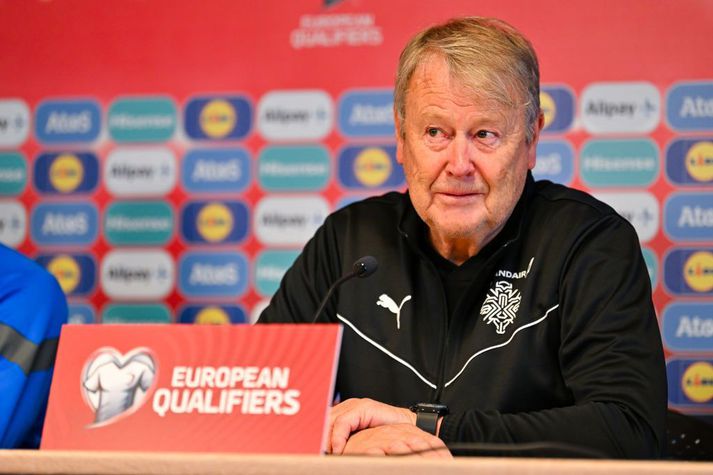 Åge Hareide sat fyrir svörum á blaðamannafundi í morgun.