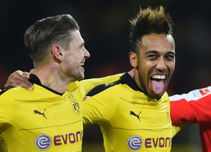 Pierre-Emerick Aubameyang var kátur í leikslok.