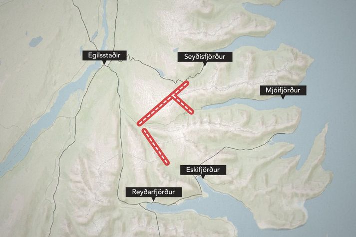 Tillaga ráðamanna Fjarðabyggðar að sátt um jarðgöng á Austurlandi. Annarsvegar göng undir Gagnheiði milli Héraðs og Seyðisfjarðar með afleggjara til Mjóafjarðar. Hins vegar göng undir Eskifjarðarheiði.