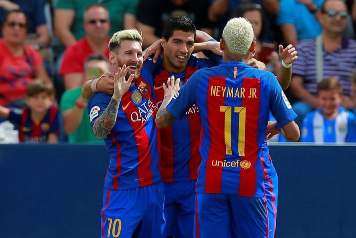 Messi, Neymar og Suarez skoruðu allir í leiknum.