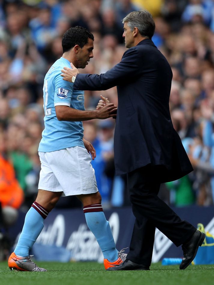 Carlos Tevez og Roberto Mancini.