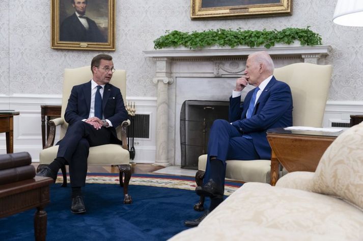 Ulf Kristersson forsætisráðherra Svíþjóðar á fundi sínum með Joe Biden Bandaríkjaforseta í Bandaríkjunum í júlí í fyrra. 