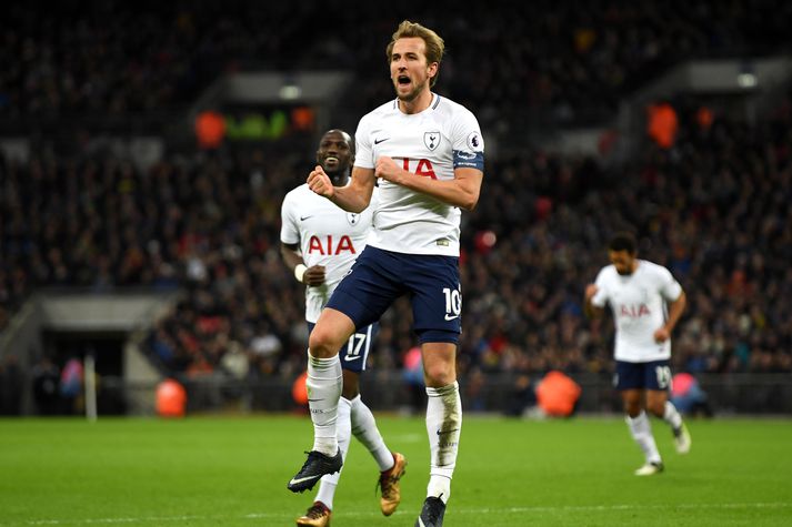 Kane fagnar marki sínu gegn Wimbledon í dag.