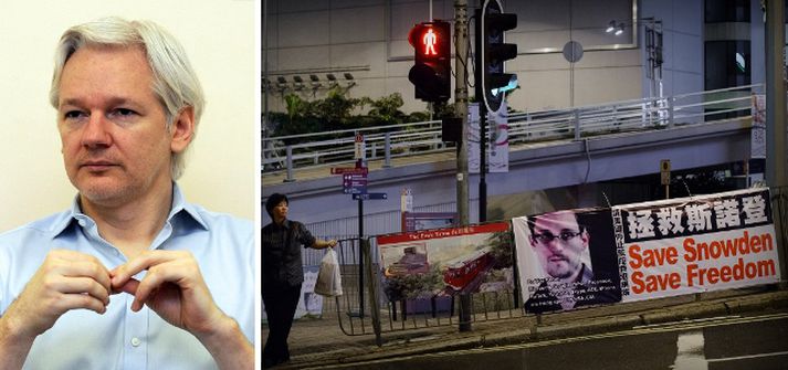Julian Assange segir að Snowden sé í góðu ásigkomulagi en vill ekki gefa upp hvar hann heldur sig.