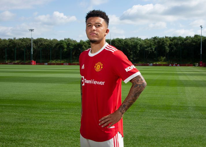 Jadon Sancho í búningi Manchester United.