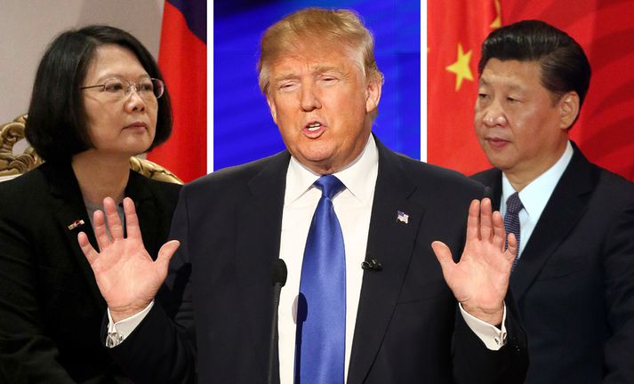 Tsai Ing-Wen, forseti Taívan, Donald Trump, verðandi forseti Bandaríkjanna, og Xi Jinping, forseti Kína.