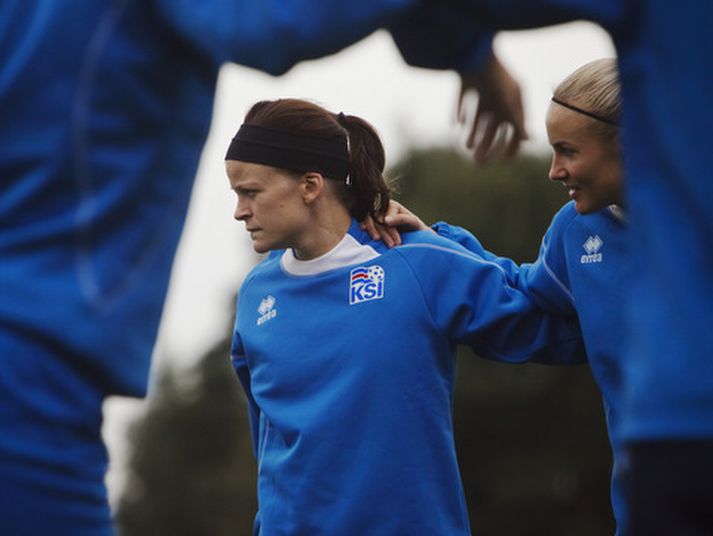 Katrín Jónsdóttir skoraði í sínum 98. landsleik fyrir Ísland.