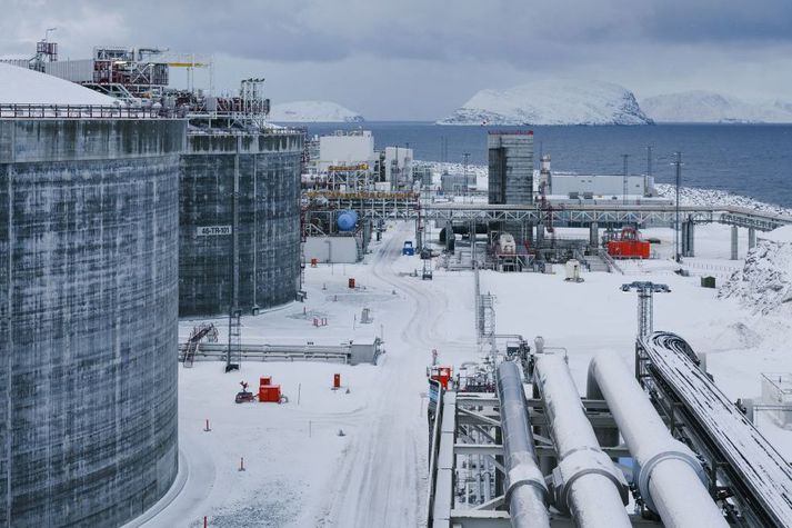 Frá Melkøya-gasvinnslustöðinni við Hammerfest.