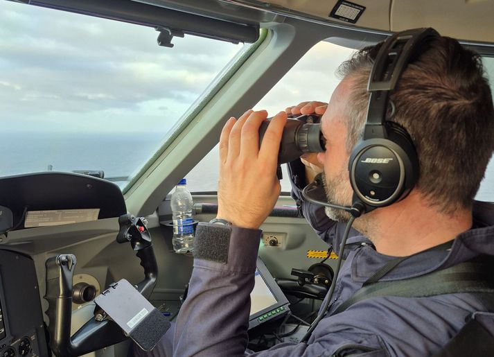 Um borð í TF-SIF, eftirlitsflugvél Landhelgisgæslunnar, í dag.