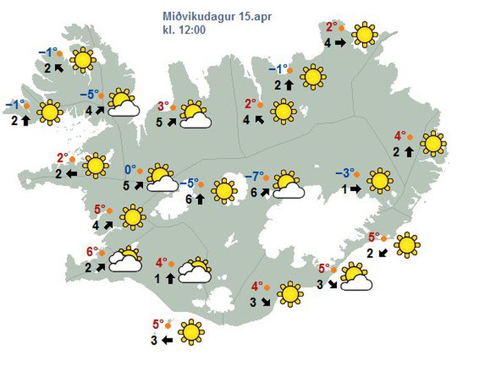 Það verður sólríkt um landið á morgun samkvæmt veðurspá Veðurstofu Íslands.