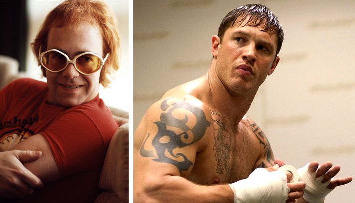 Í fljótu bragði sjást ekki mikil líkindi með þeim Elton John (t.v.) og Tom Hardy.