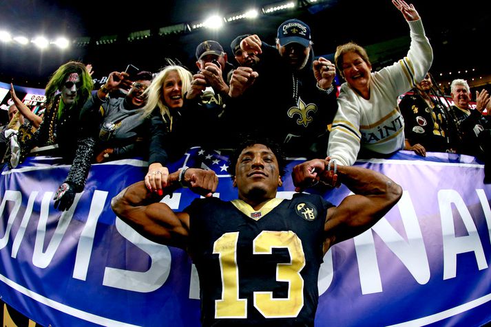 Michael Thomas er frábær leikmaður og stuðningsmenn New Orleans Saints eru líka sáttir með hann.