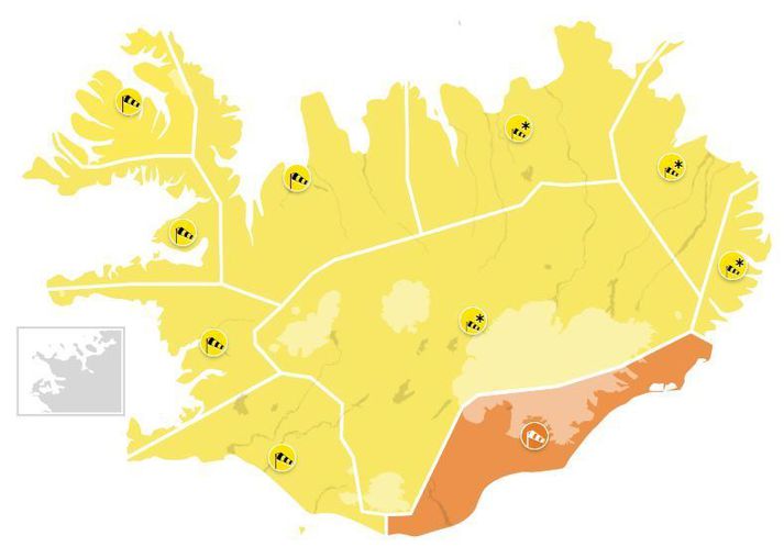 Veðurviðvaranir hafa eða munu taka gildi á mest öllu landinu í dag.