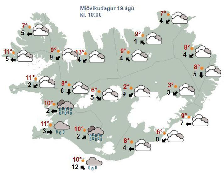 Spákortið fyrir klukkan 10.